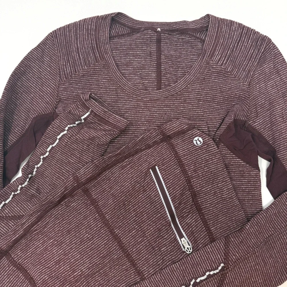Lululemon Run Swiftly Tech Long Sleeve Maroon Stripe Running Top Womens Size 4